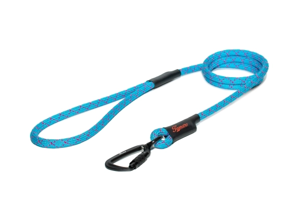klassische Hundeleine TWIST - L - 145cm - hellblau mit pinken Stichen